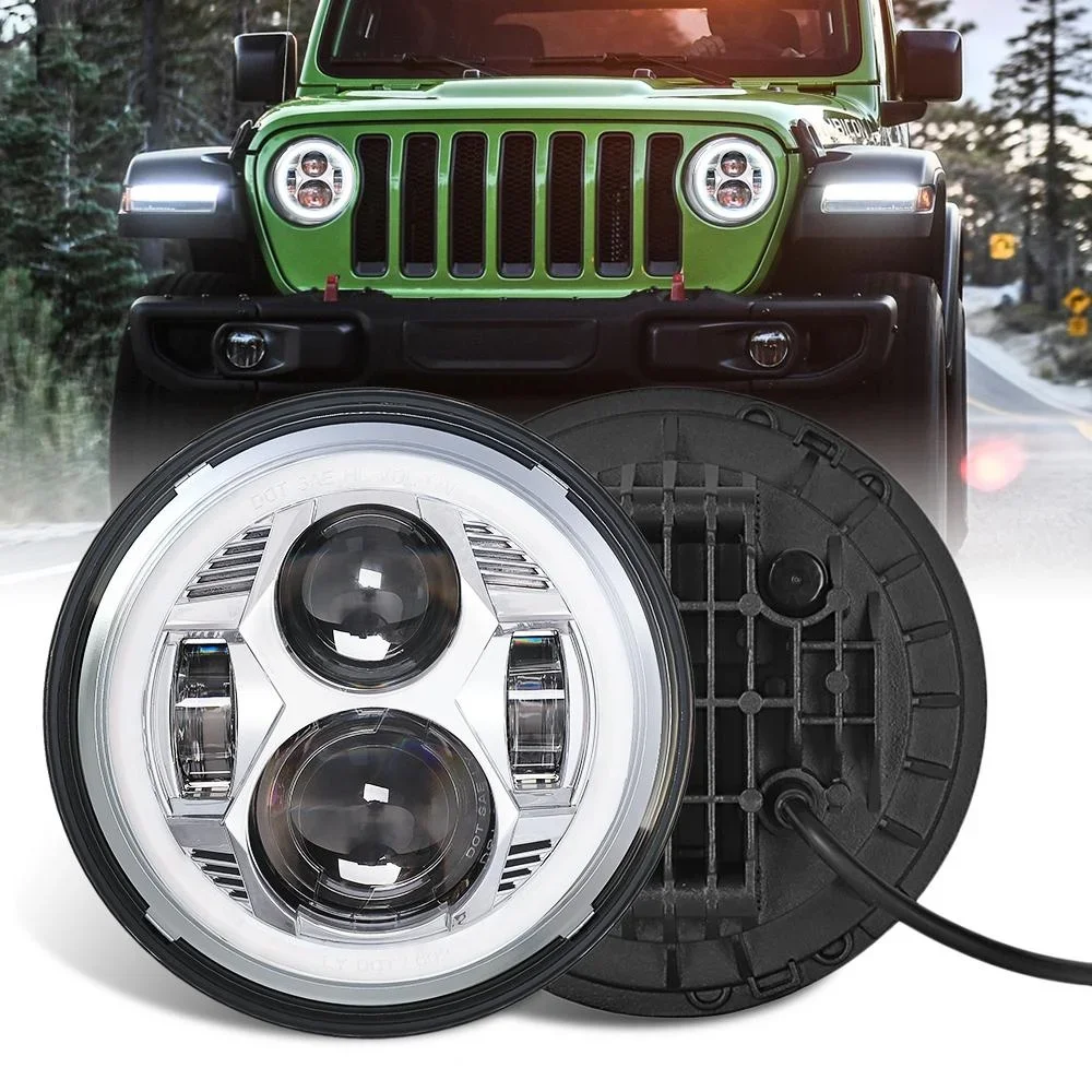 

Для Jeep Wrangler JK JL JT, 7-дюймовая светодиодная круглая фара с кольцом Halo, с ДХО, янтарные указатели поворота, 1 пара