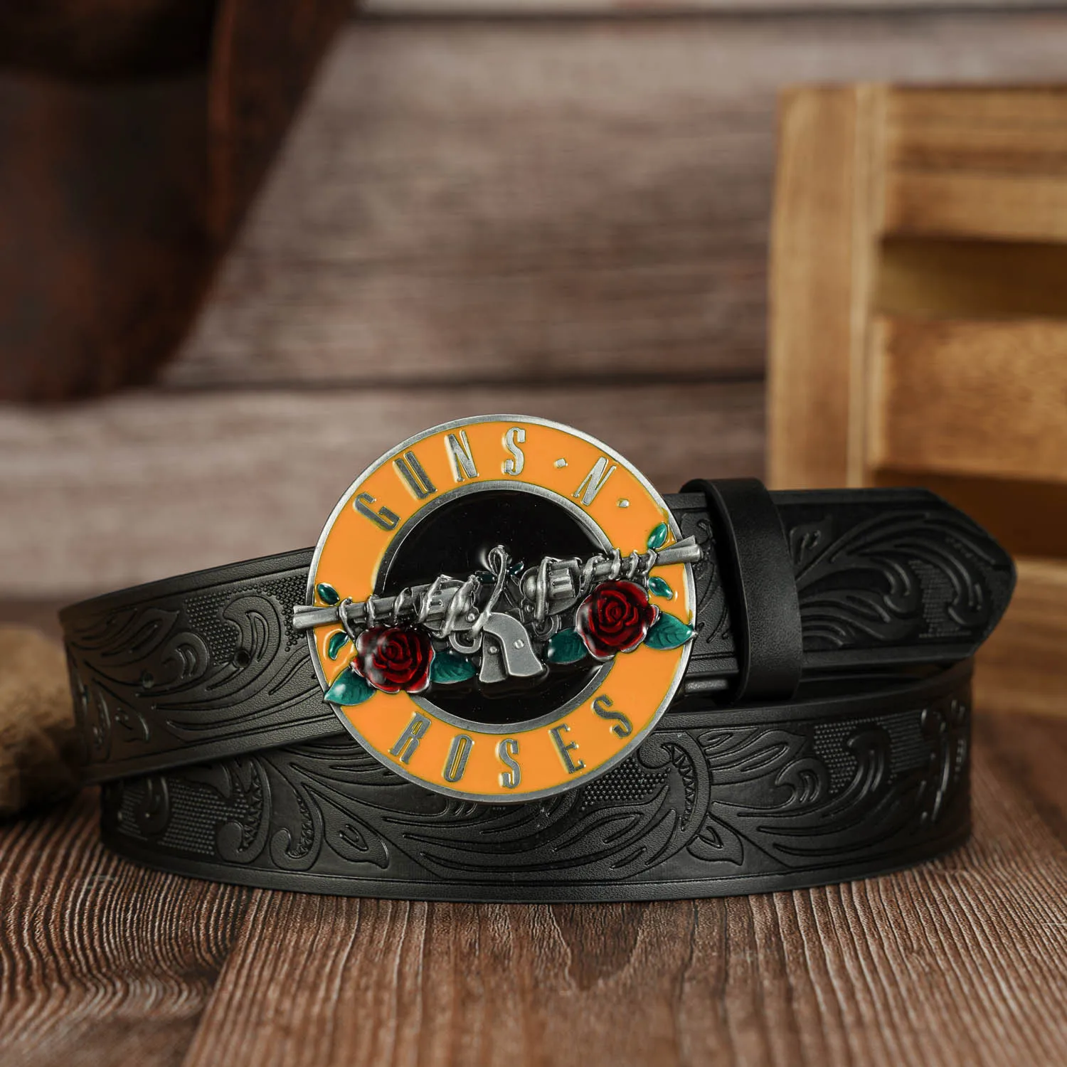 A Vintage PU Belt with Circular Thorny Rose Buckle and Phoenix Tail Pattern, Suitable for Both Men and Women - view 6