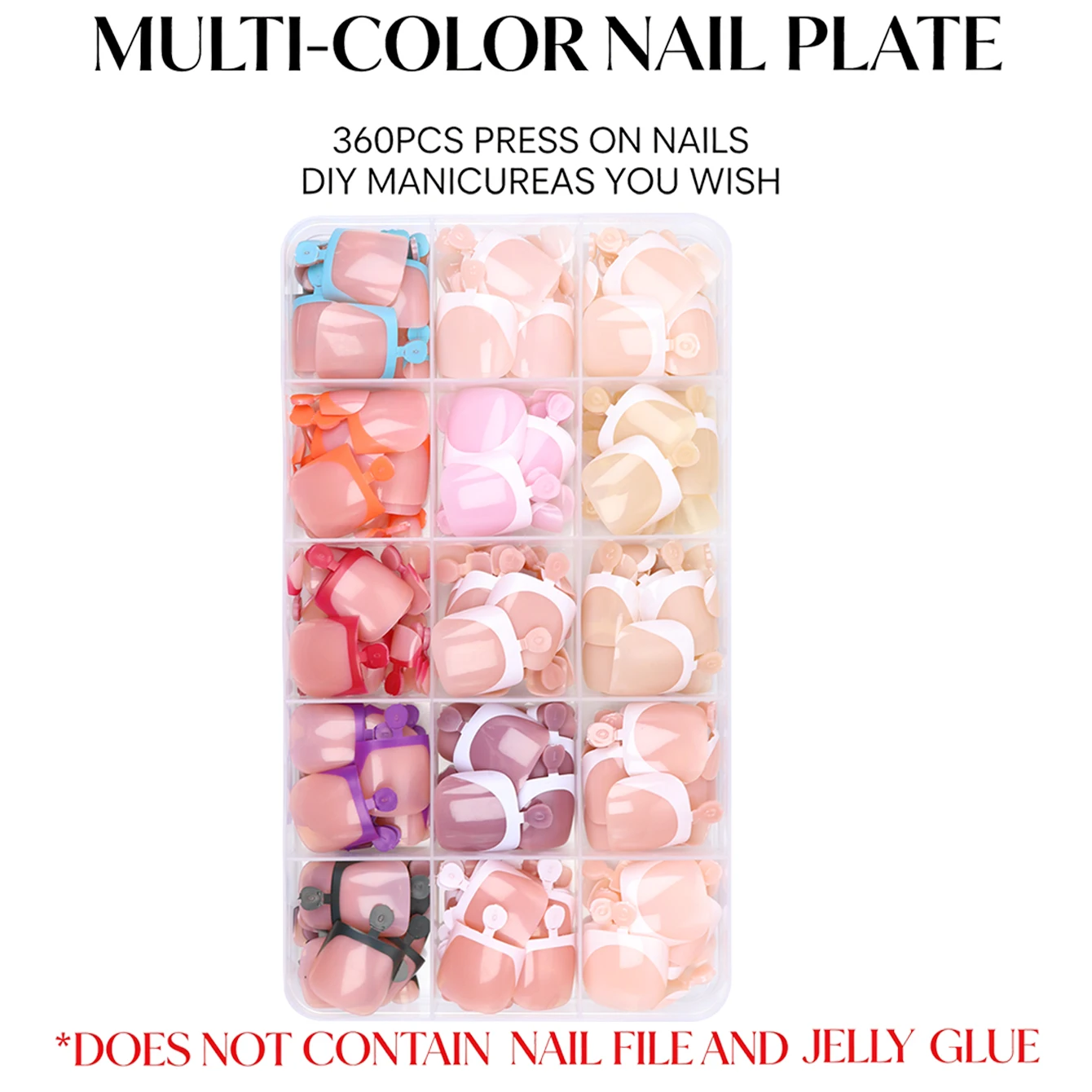 360PCS Short Square White French False Nails 12 Nude Tones Full Cover Glossy Fake Nails With Storage Box Manicure Supplies - view 3