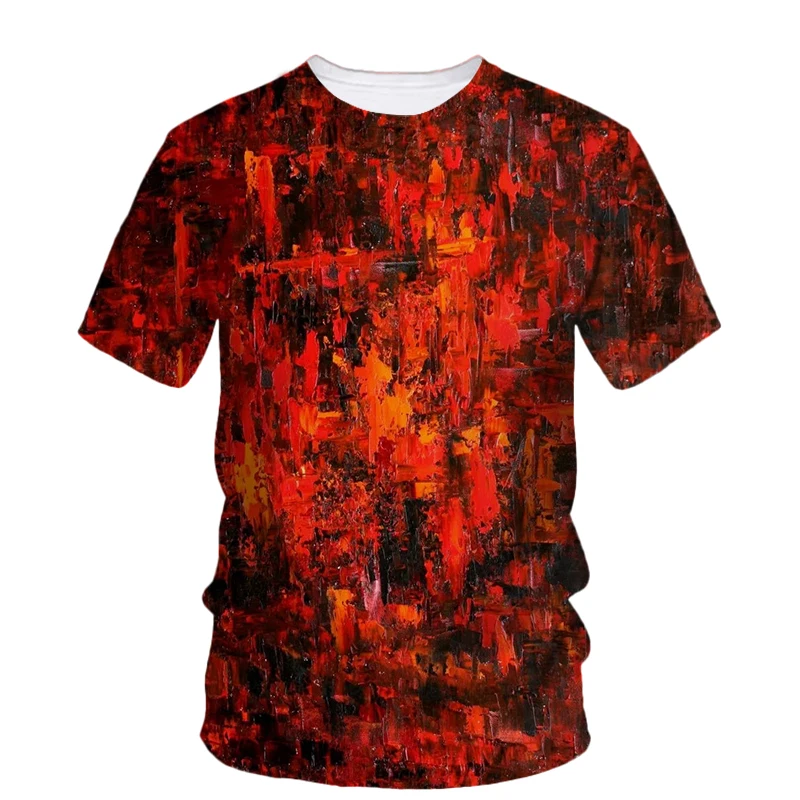 Summer Fashion New Red and Black graffiti graphic t shirts For Men Trend Casual Personality Hip Hop Printed Short Sleeve Tee Top