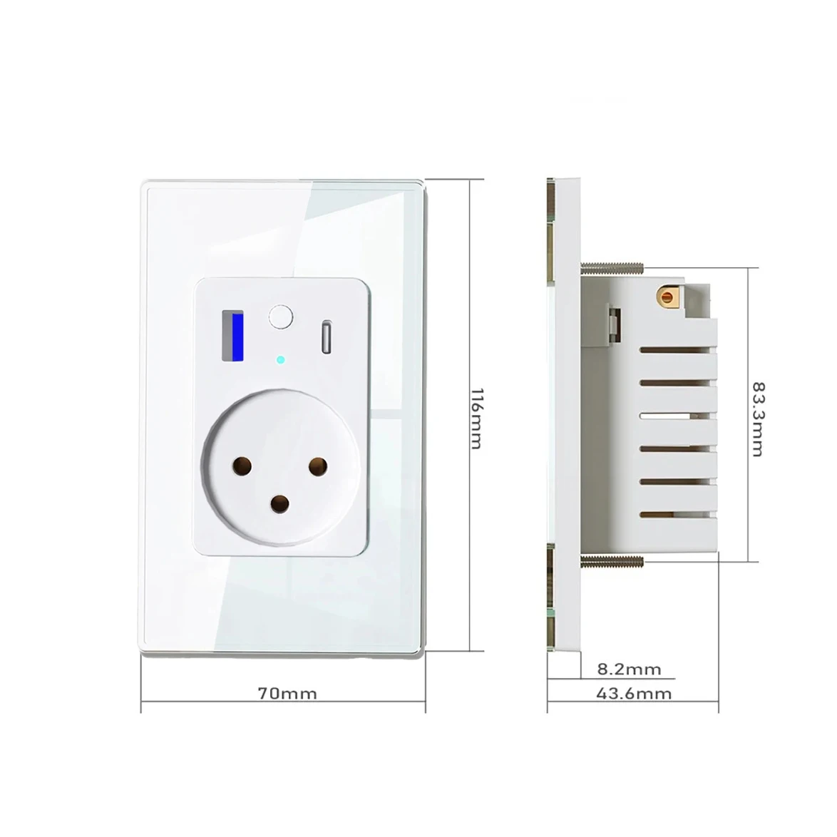 Tuya Wifi Smart Life Israel Power Wall Socket USB 3A Type C PD 30W for Iphone EU Plug Outlet Glass Panel by Alexa Google Home