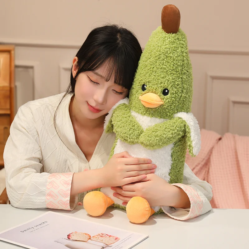 Cute Green Banana Duck Plush Long Pillow Doll Soft Cartoon Animal Plushie Toy Home Sofa Decor Birthday Gift for Kids