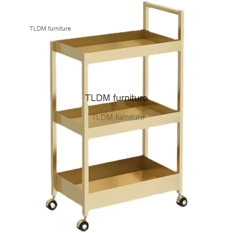 Luxury Golden Salon Trolleys with Wheels Home Salon Furniture Beauty Salon Tool Trolley Minimalist Iron Art Storage Rack A