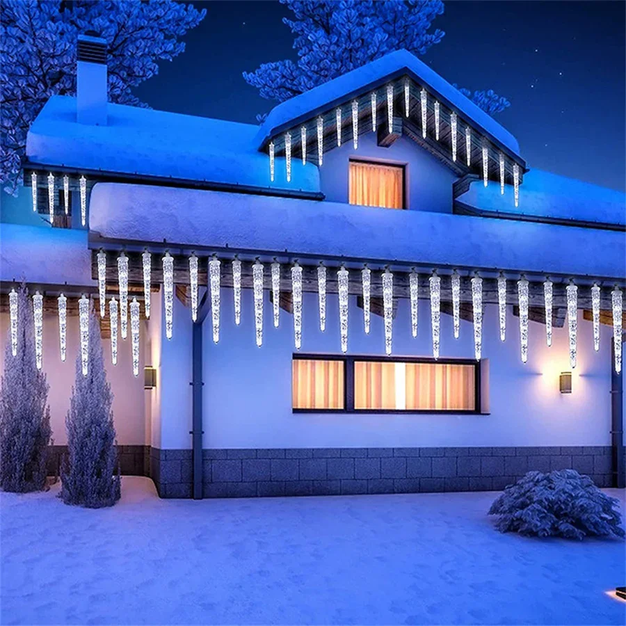 Luz de carámbano navideño para exteriores, guirnalda colgante conectable de cristal, 8 modos, 20 tubos, decoración de vacaciones