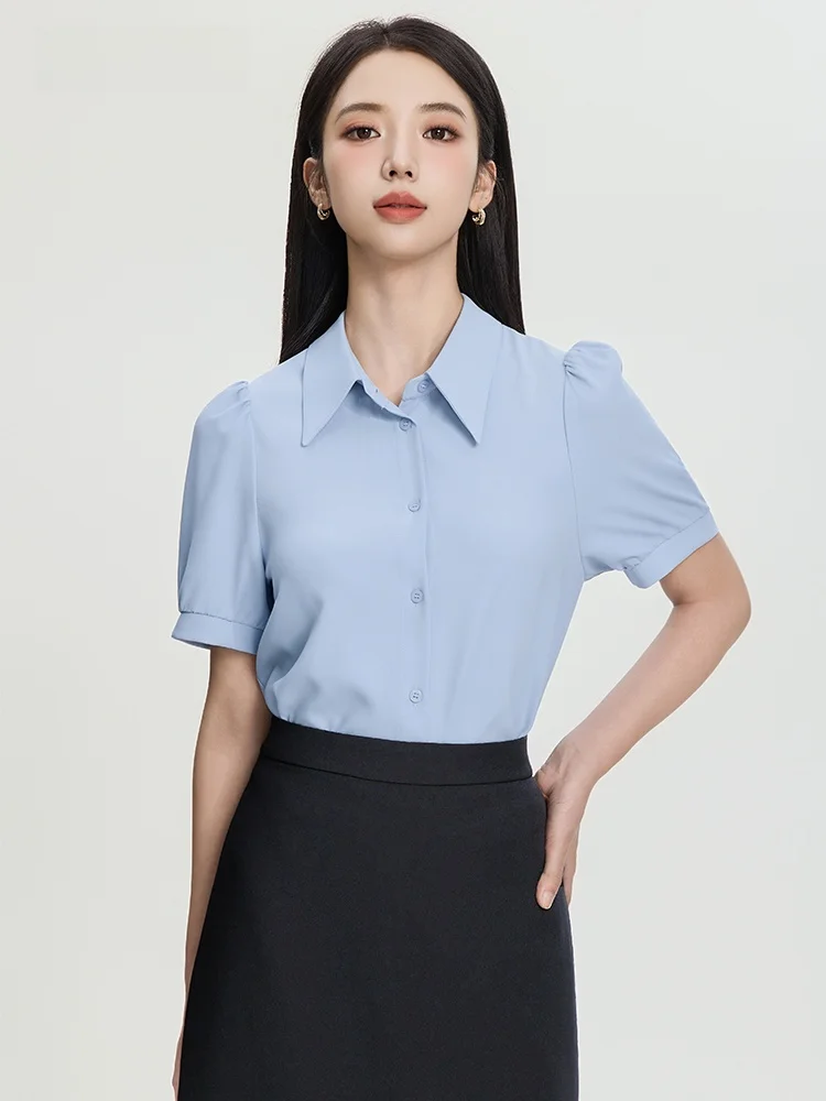 

Женская шифоновая блузка Sinuen Professional Slim Fit для деловых встреч, синяя, элегантная, модная