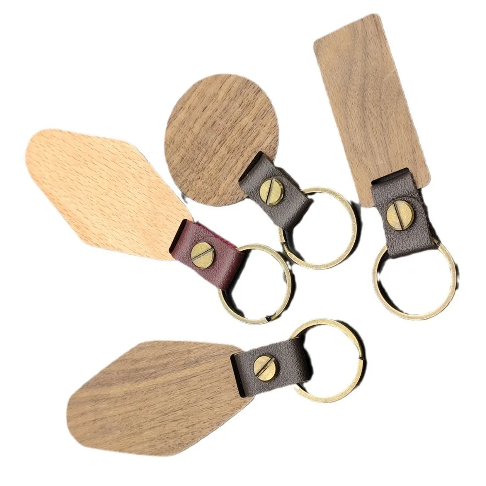 

Rotundity Walnut Personalization Wood Keychain Gift Advertisement Wooden Sign Car Key Pendant Customizable Logo Engraving