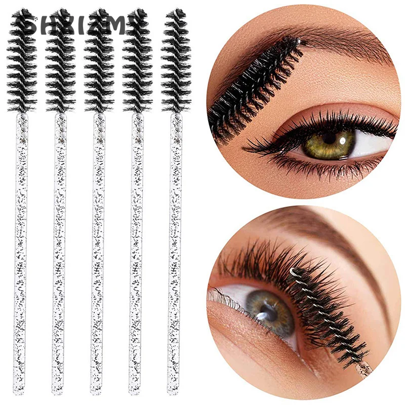 50 stücke glänzende Einweg Wimpern Pinsel Applikator Zauberstäbe Locken wickler Mascara Augenbrauen Make-up Werkzeuge Spooler Kamm Zauberstäbe Spoolies Pinsel