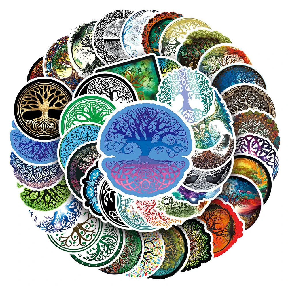 10/30/50pcs Tree of Life Cartoon Stickers Vitnage Totem Pattern Graffiti Decals Scrapbook Suitcase Phone Waterproof Sticker Pack