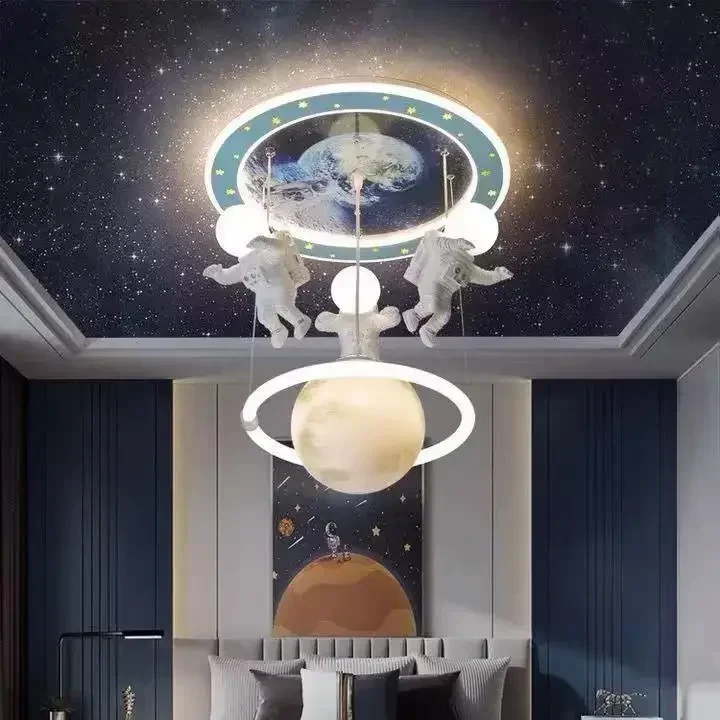 Hot Selling Creative Astronaut Children's Pendant Lights Cartoon Bedroom Lights Decorative Lighting Fixtures Tri Colored Light