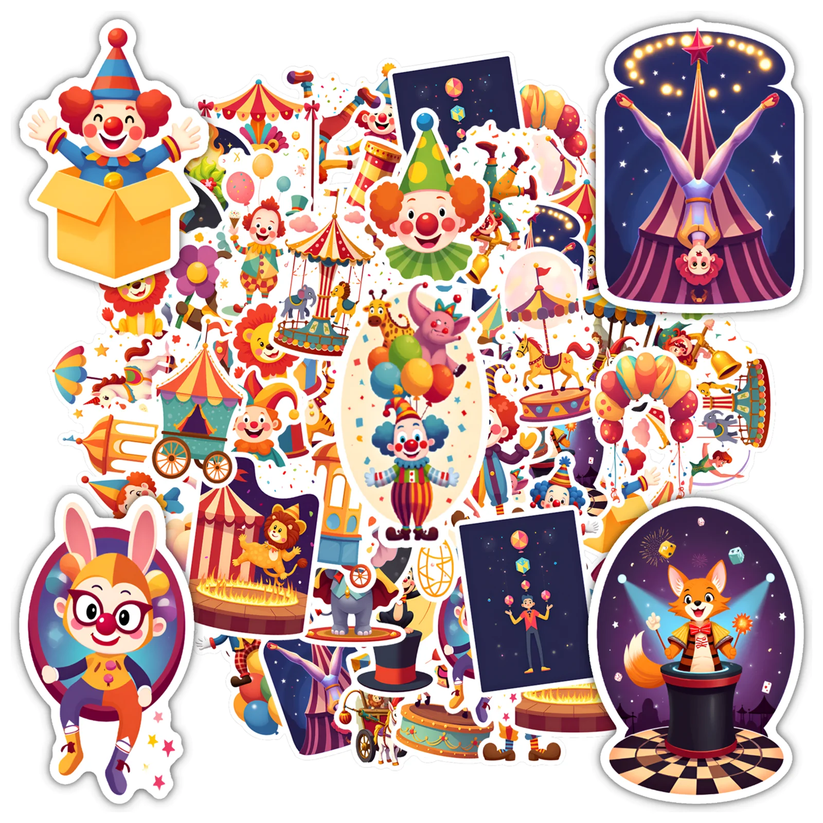 35pcs-50pcs Whimsical Carnival Stickers Amusing Circus Funny Stickers Stationery Stickers For Laptop Motorcycle Luggage Phone