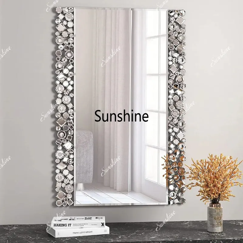 Customized glass mirror hanger wooden frame safety vertical decorative mirror