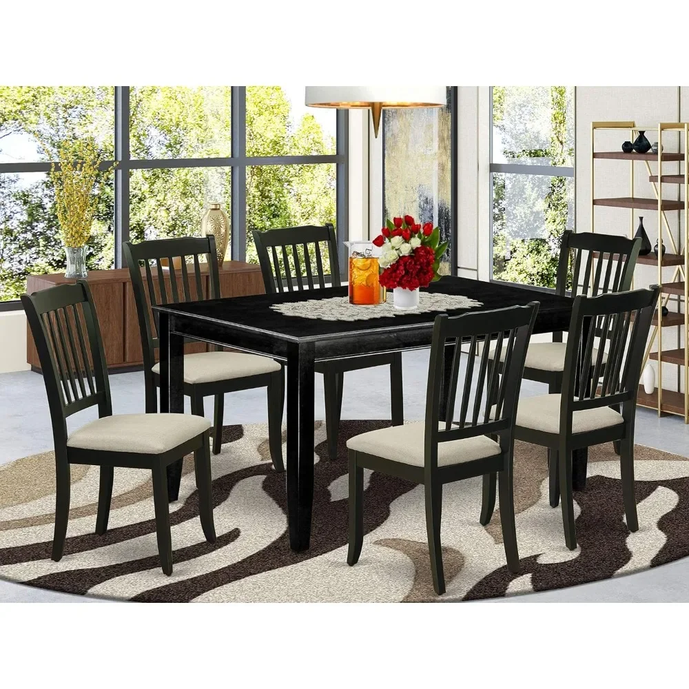 

7 Piece Kitchen Set Consist of A Rectangle Table and 6 Linen Fabric Dining Room Chairs, 36x60 Inch Kitchen Set