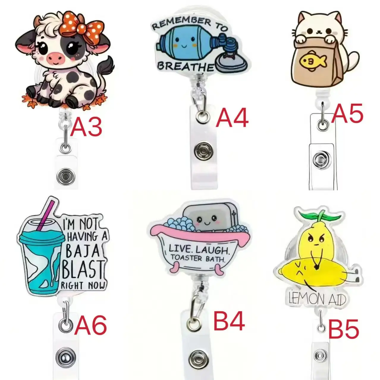 1pc funny Retractable Badge Reel with Metal Clip，360° Swivel Hook, For Nurses / Office / Corporate / Events/ Office Workers