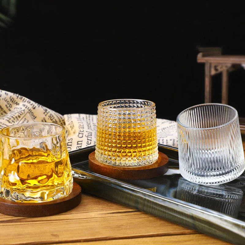 Creative Whiskey Glasses Durable Spinning Glassware Cocktails Wine Brandy Cup Water Juice Tea Mug Party Drinking Glass Tumbler