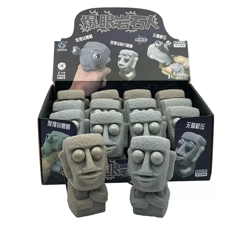 Homem de pedra lança brinquedo de estresse rebota lentamente estátua moai macia espremer olhos ventilação preguiça esconder procurar alívio boneca estresse busto presente