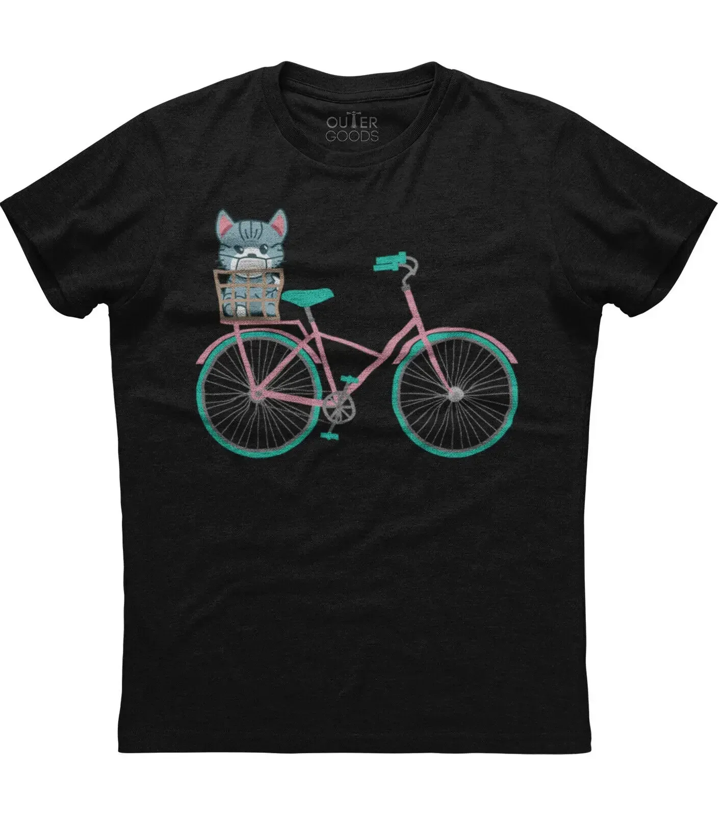 Antique Bicycle Adorable Puppy In Basket Mens Short Sleeve Cotton Black T-shirt
