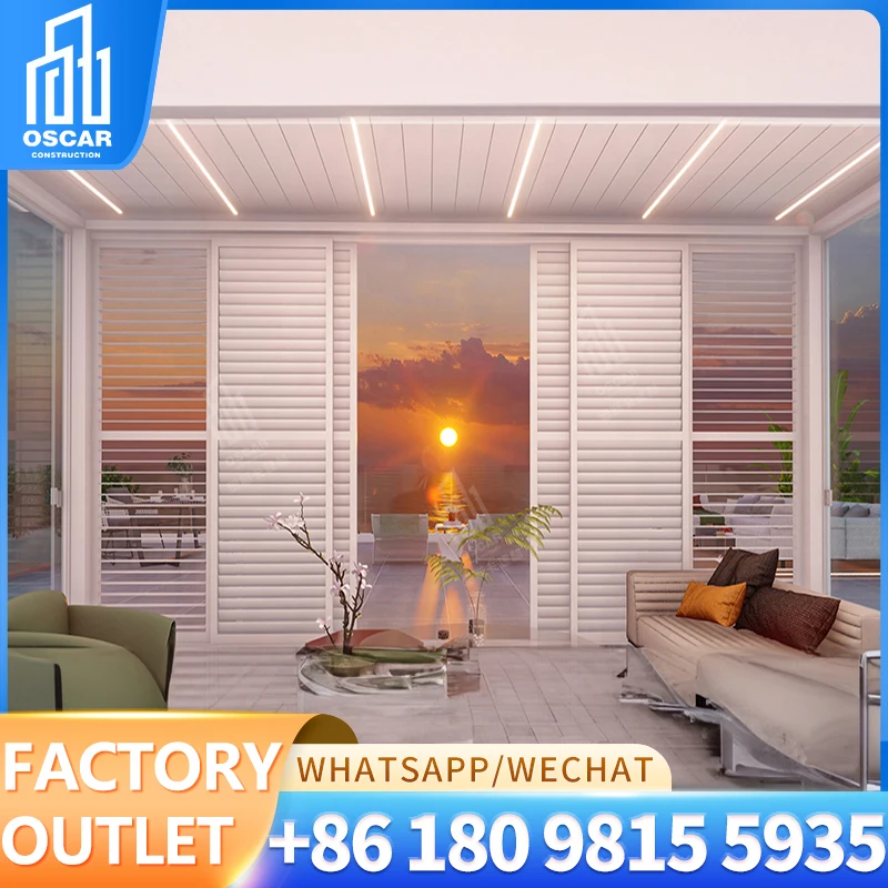 Outdoor courtyard garden electric louvered gazebo villa outdoor aluminum alloy awning simple leaning wall sunroom