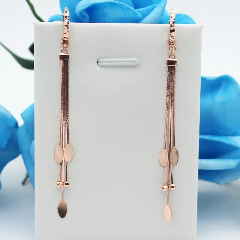 585 purple gold plated 14K rose gold long soft chain tassel earrings for women new classic charm wedding jewelry gift