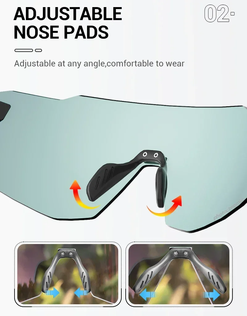 Kapvoe HD UV400 Photochrome Radfahrbrille Marathon-Fahrbrille Leichte Fahrrad-MTB-Sportbrille Winddichte Sonnenbrille – Detail 6