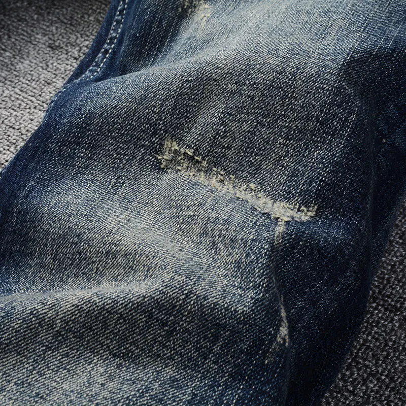 Fashion Designer Men Jeans High Quality Retro Washed Blue Stretch Slim Fit Ripped Jeans Men Vintage Casual Denim Pants Hombre