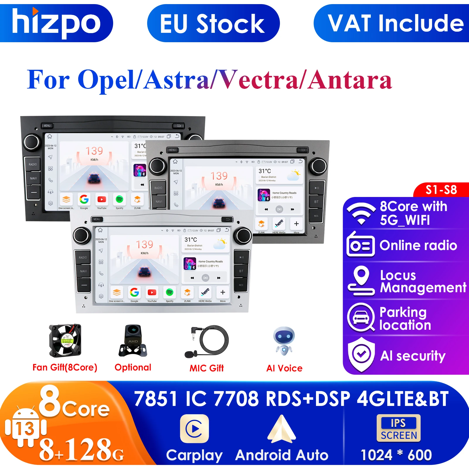 DSP Carplay Android 2Din Car Radio GPS for Opel Astra H J 2004 Vectra Vauxhall Antara Zafira Corsa C D Vivaro Meriva Veda Stereo