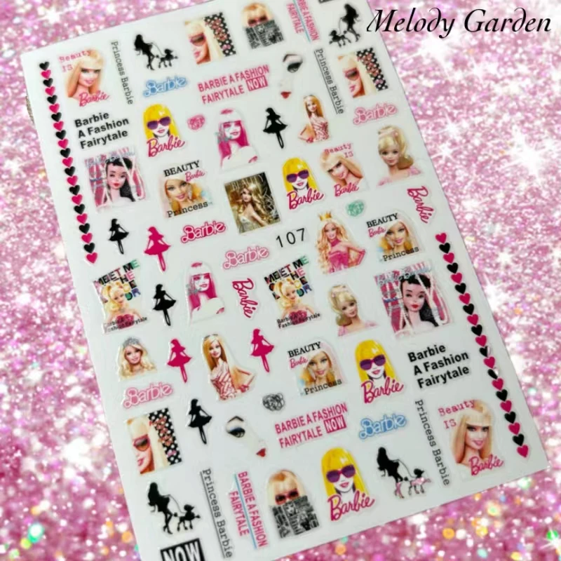 1 Stuks Cartoon Barbie Prinses 3d Nail Stickers Roze Nail Art Decoratie Zelfklevende Nagel Stickers Druk Op Nagels Manicure