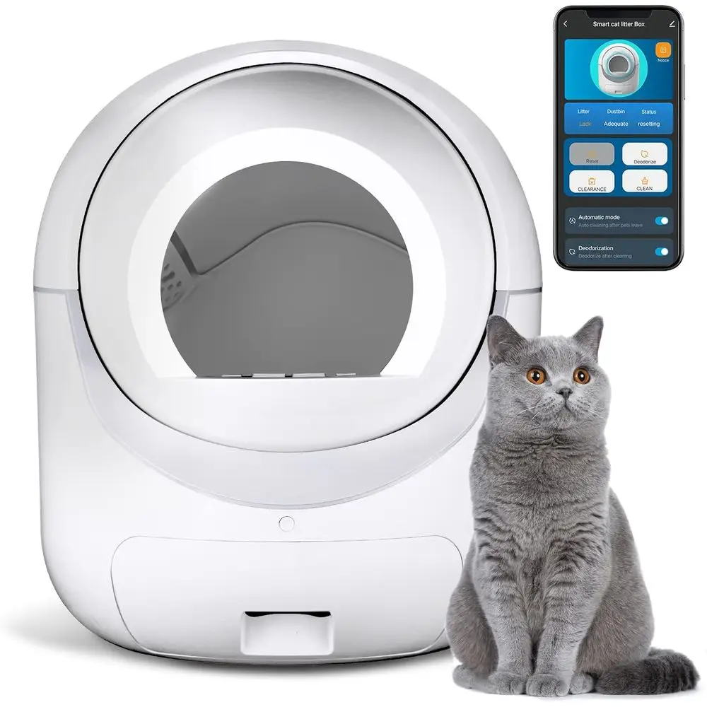 

Cleaning Cat Litter Box, Automatic Cat Litter Box with APP Control Odor Removal Saety Protection or Multiple Customized