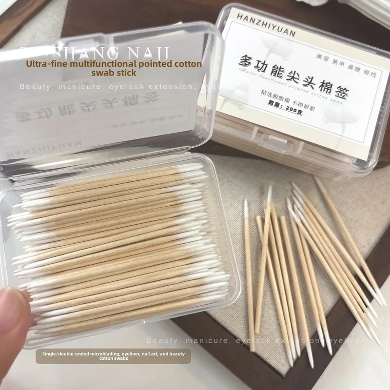 200pcs Disposable Pointed Tip Cotton Swabs Thin Head Pack Nail Art Tools Cuticle Gap Cleaning Professional Beauty Salon Sticks