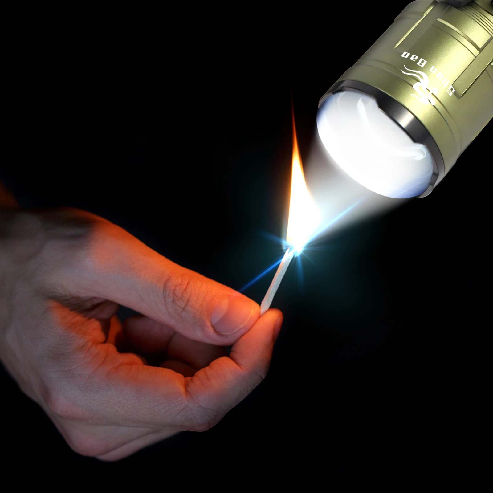 シャンバオ-3000lm-バッテリー-3000mah-アウトドアズーム防水グリーン懐中電灯-強力集光光源-火炎を点火可能