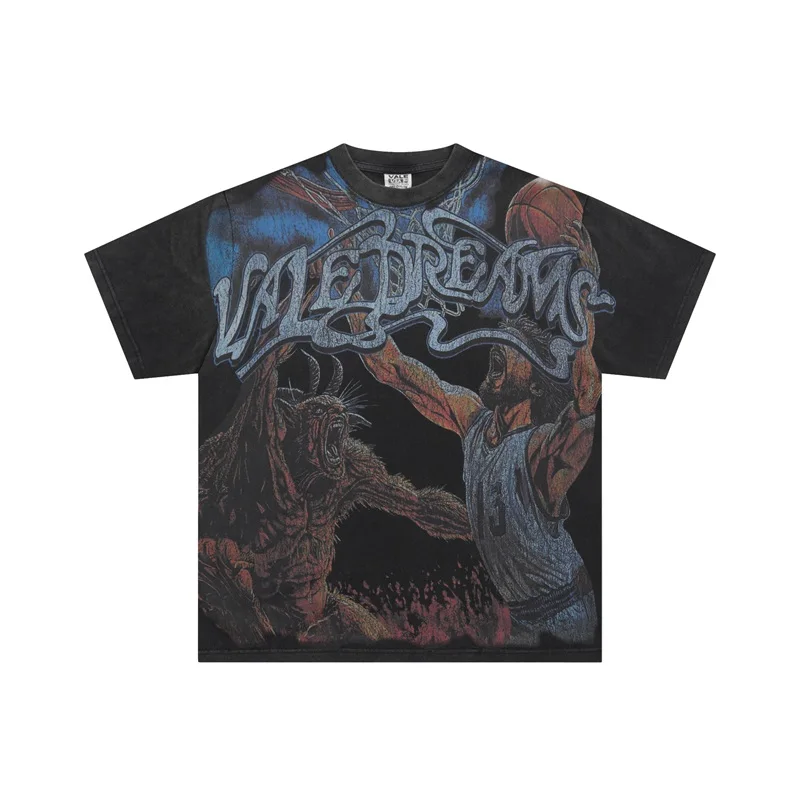 White Casual VALLEY T-Shirts Vintage American Pure Cotton Vale Oversized Short Sleeve