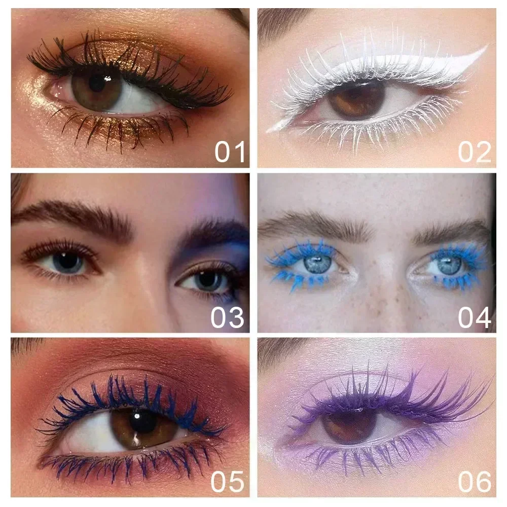 Mascara per occhi a 6 colori Rotolo spesso impermeabile Durevole Occhio senza sbiadimento Nero Pennello per mascara multicolore Tendenza Nuovo prodotto caldo Trucco