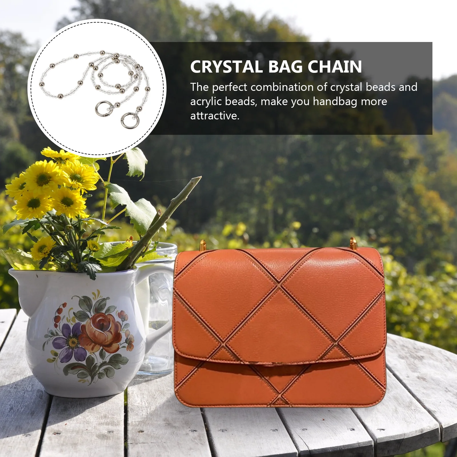 2 Buah Rantai Manik Kristal DIY Unik Aksesori Tas Tangan Tahan Lama Tali Tas Elegan Pengganti Rantai Tas Manik Kristal