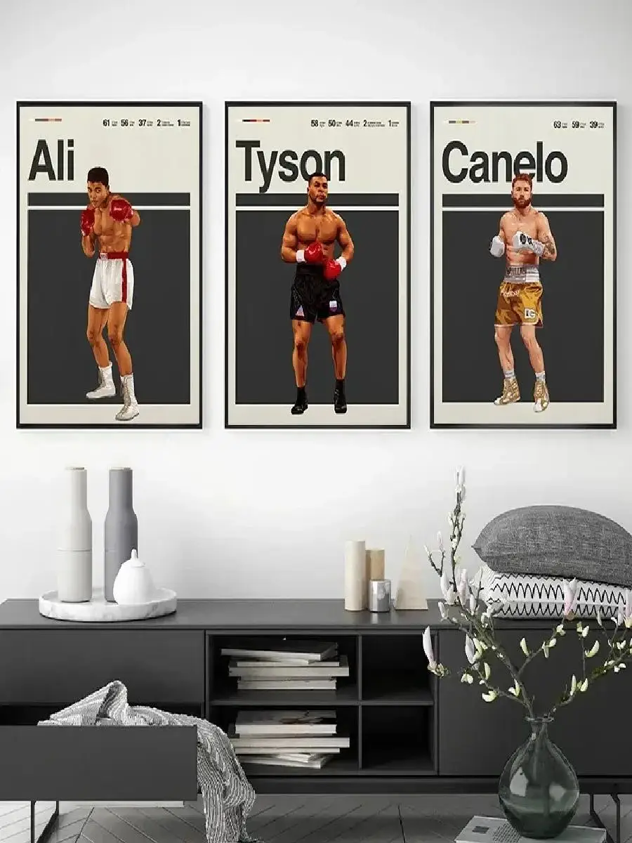 Minimalist Famous Boxer Portrait Poster  Mike Tyson  Muhammad Ali  Sports Canvas Painting  Wall Pictures for Home Gym Decor