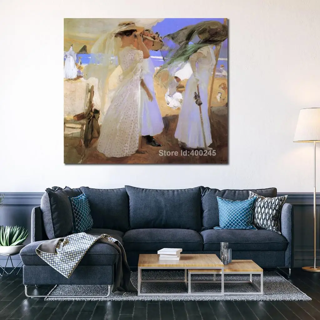 Canvas Art Paintings of Childern on Beach Beneath The Canopy Joaquin Sorolla Y Bastida  Artwork Replica Handmade High Quality