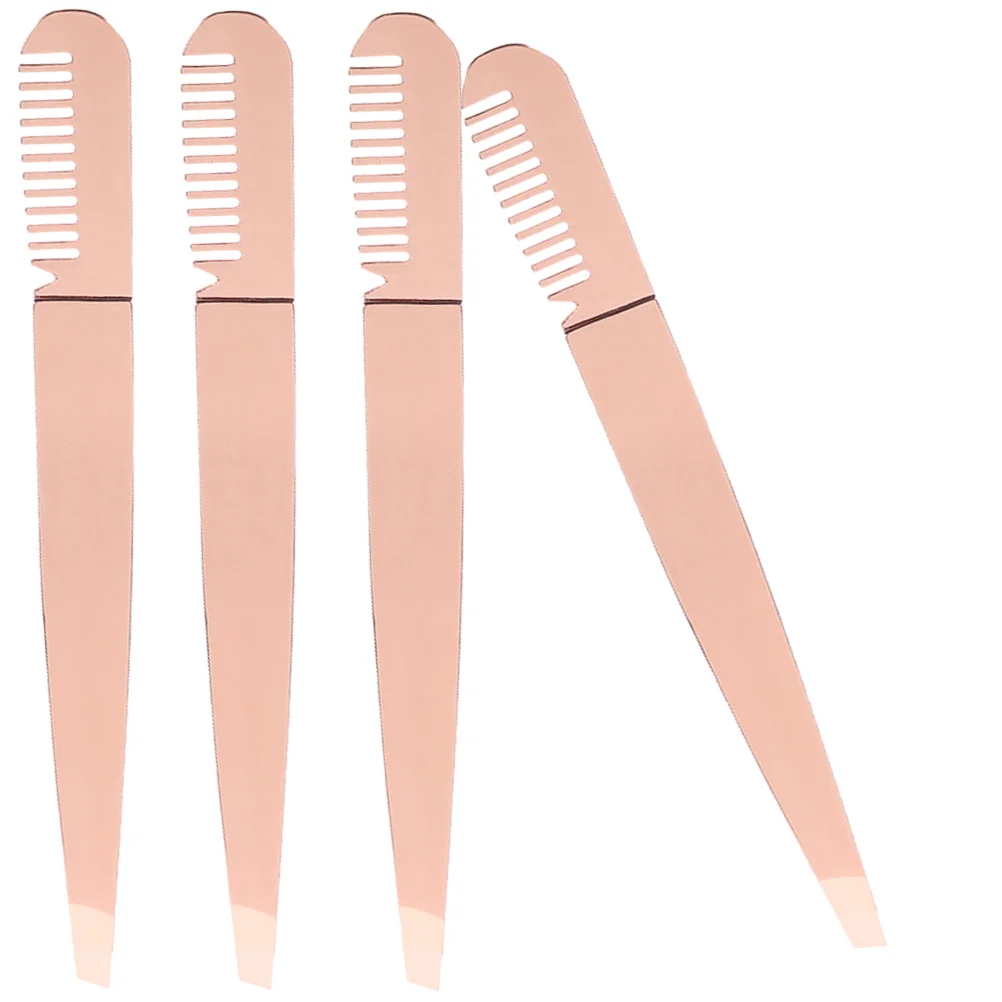 4pcs แหนบคิ้วสแตนเลส Rose Gold Lash Applicator เครื่องมือ Eyebrow Plucker Precision แหนบน้ําหนักเบาแบบพกพา