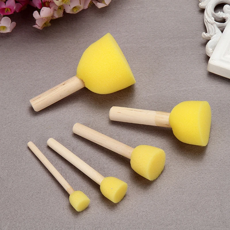 5Pcs Kid Sponge Paint Brush Wooden Handle Painting Graffiti Early Educational Toy DIY Graffiti Art Drawing Supplies Gifts