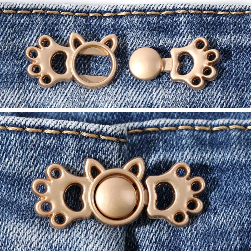 Detachable Buttons Cat Paw Snap Fastener Pants Pin Retractable Button Sewing-Free Buckles for Jeans Perfect Fit Reduce Waist