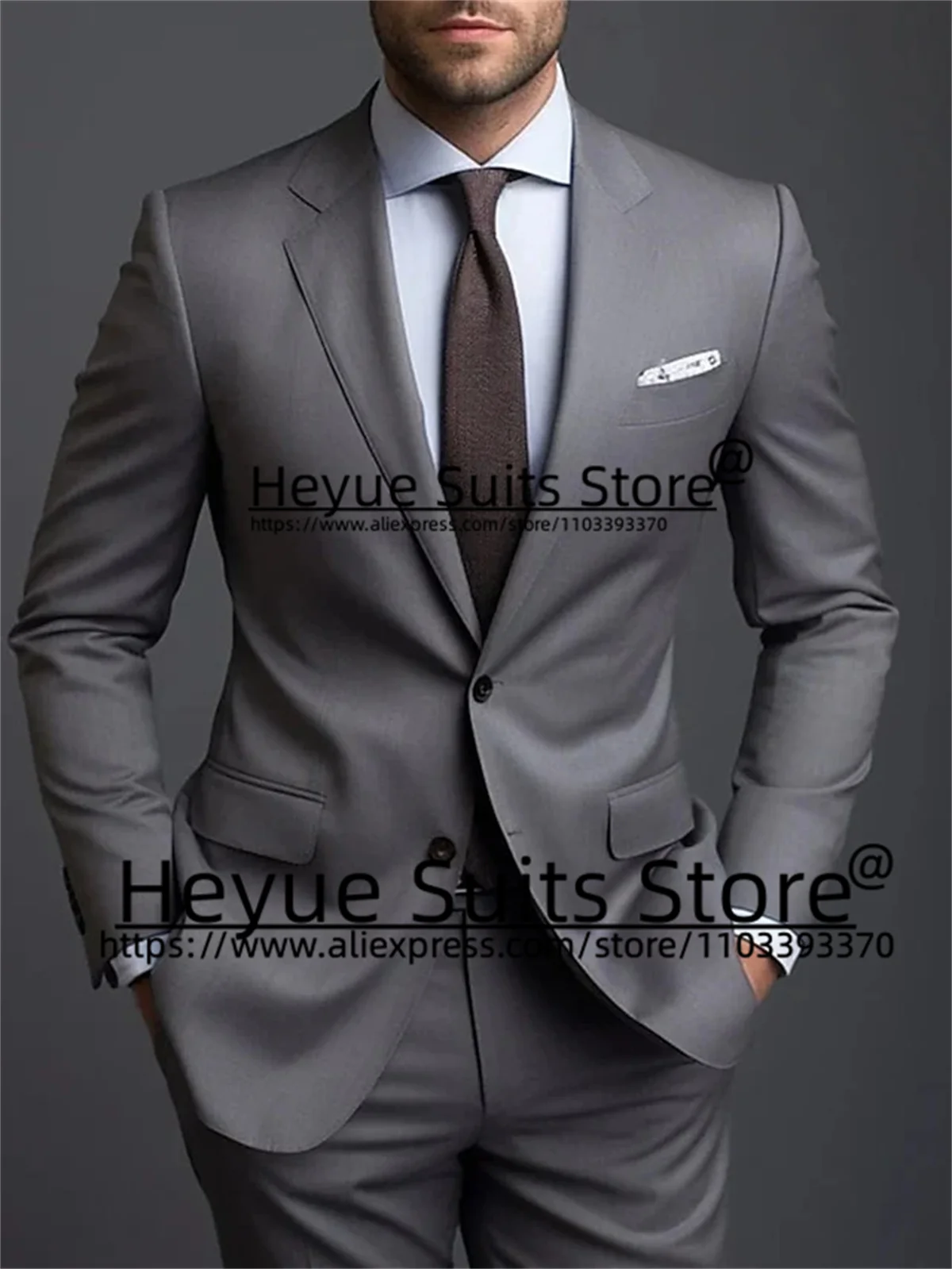 

Dark Grey Business Men Suits Tailor Made Slim Fit Notched Lapel Groom Tuxedos 2 Pieces Sets Classic Male Blazers Costume Homme