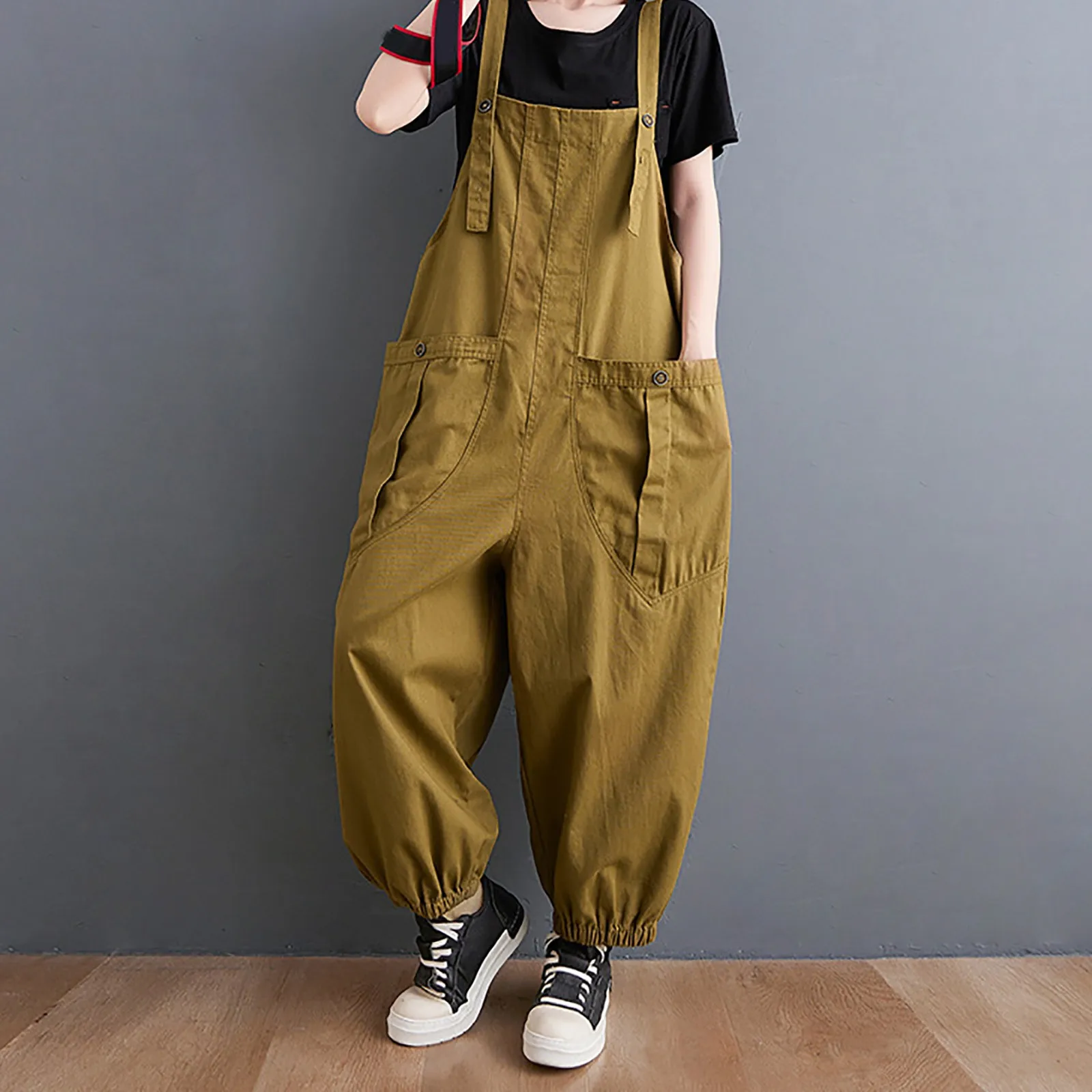 High Waist Wide Leg One Piece Outfits Loose Art All Wear Casual Suspenders Fat Sister Plus Size Rompers Loose Fit Overalls