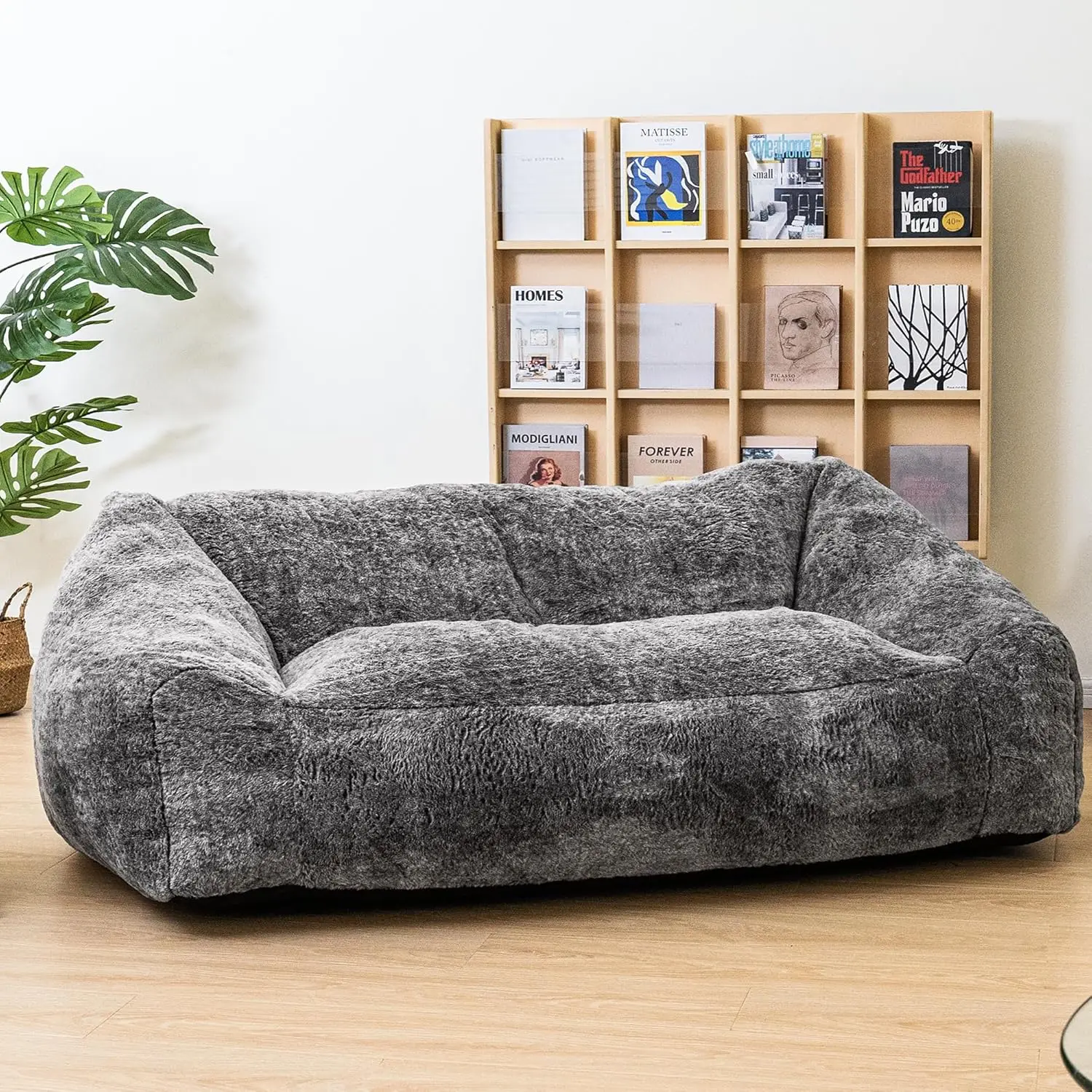 Bean Bag Chairs for Adults, Large Oversized Bean Bag Sofa Couch for Adults with High-Density Foam Filled and Armrests,Faux Fur B