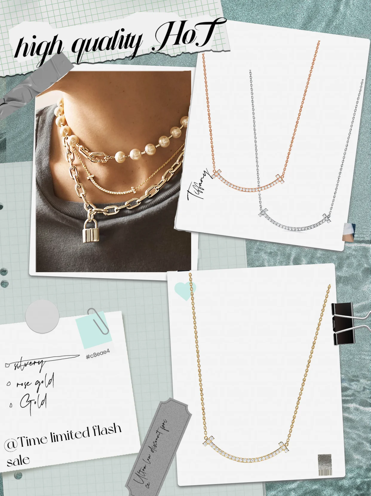 Pure silver S925 necklace with smile and diamond inlay, elegant and simple design for women, OL European and American style