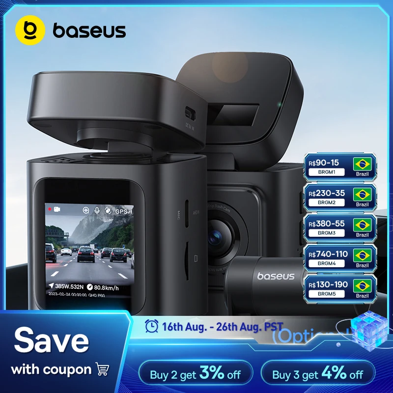 Câmera Veicular (Dash Cam) Baseus 3K VD1 - Frontal e Traseira  🆘