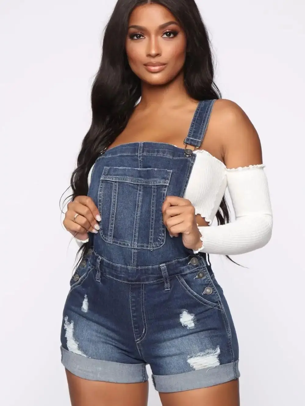 

Женский джинсовый комбинезон с эластичными вставками, повседневные брюки в уличном стиле, летняя коллекция