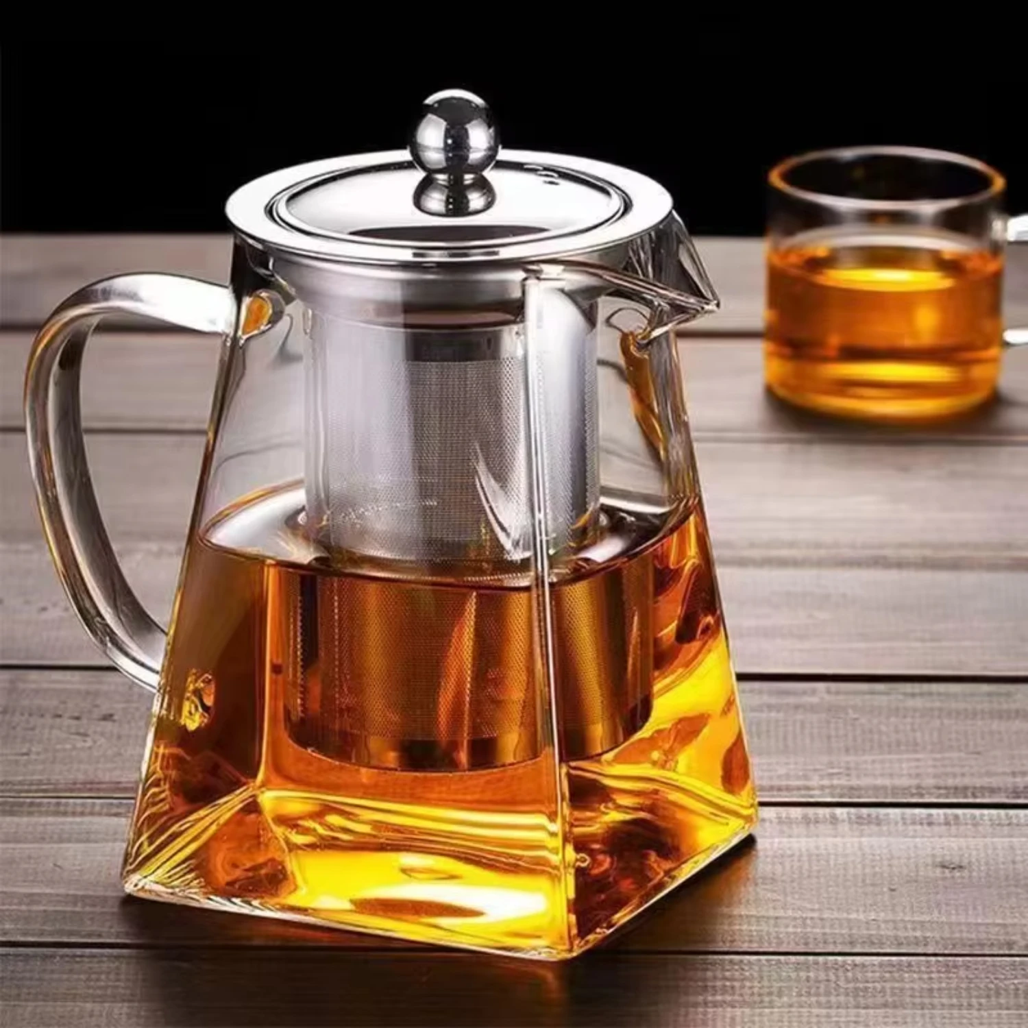 Glass Teapot Stainless Steel Tea Strainer - High Temp Resistant Household Tea Set (550/750/950ML)