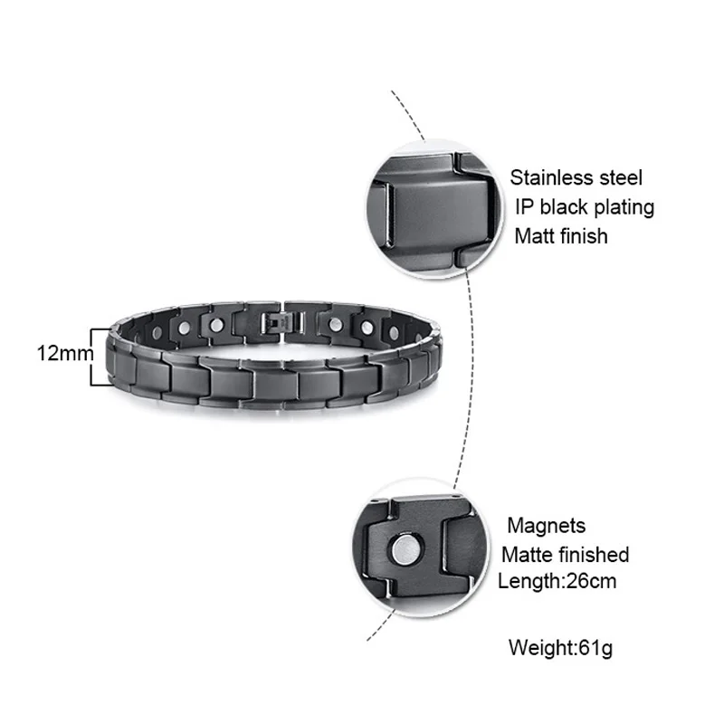 26cm Man Charm Stainless Steel Bracelet Healthy Energy Magnetic Black Bracelet for Man Fashion Jewelry Gift Drop shipping