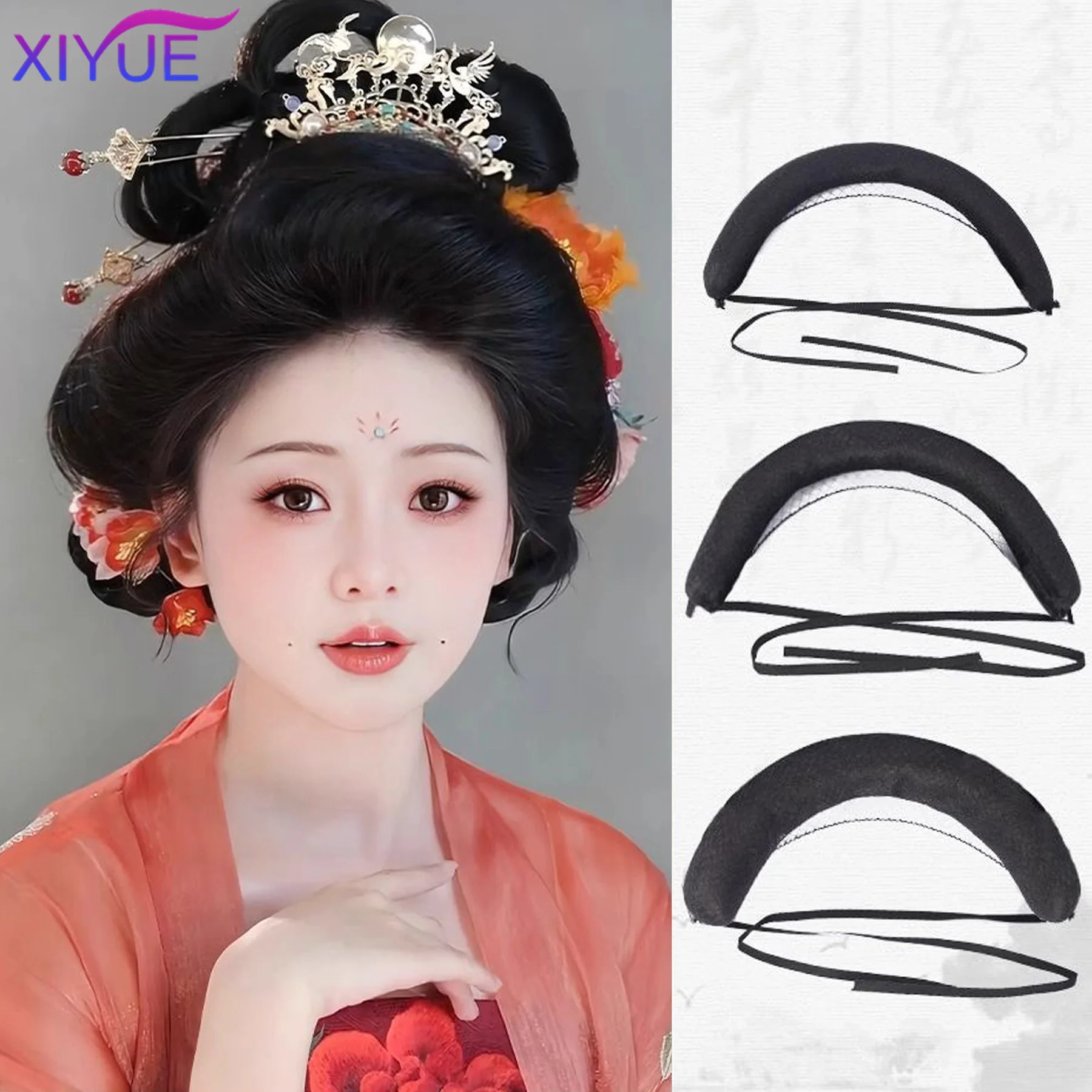 XIYUE Synthetic Ancient Costume Hanfu Wig Soft Pad Hair Bag Strap Type Bendable Round Ox Horn Stick Ancient Style Pad Hair