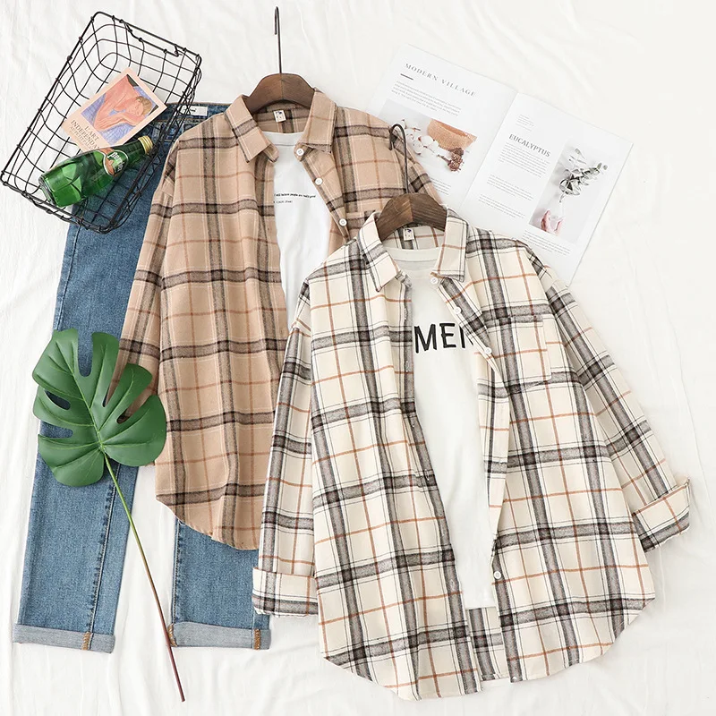 2024 Spring New Women\'s Long Sleeve Plaid Shirts Casual Comfort Cotton Ladies Blouse and Tops Elegant Lady Checked Clothes