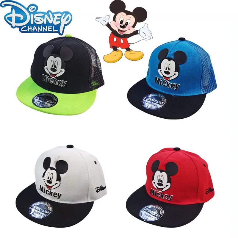 

New Disney Mickey Mouse Baseball Cap Cute Anime Print Flat Brim Hat Minnie Cartoon Adjustable Peaked Cap Children Outdoor Gifts