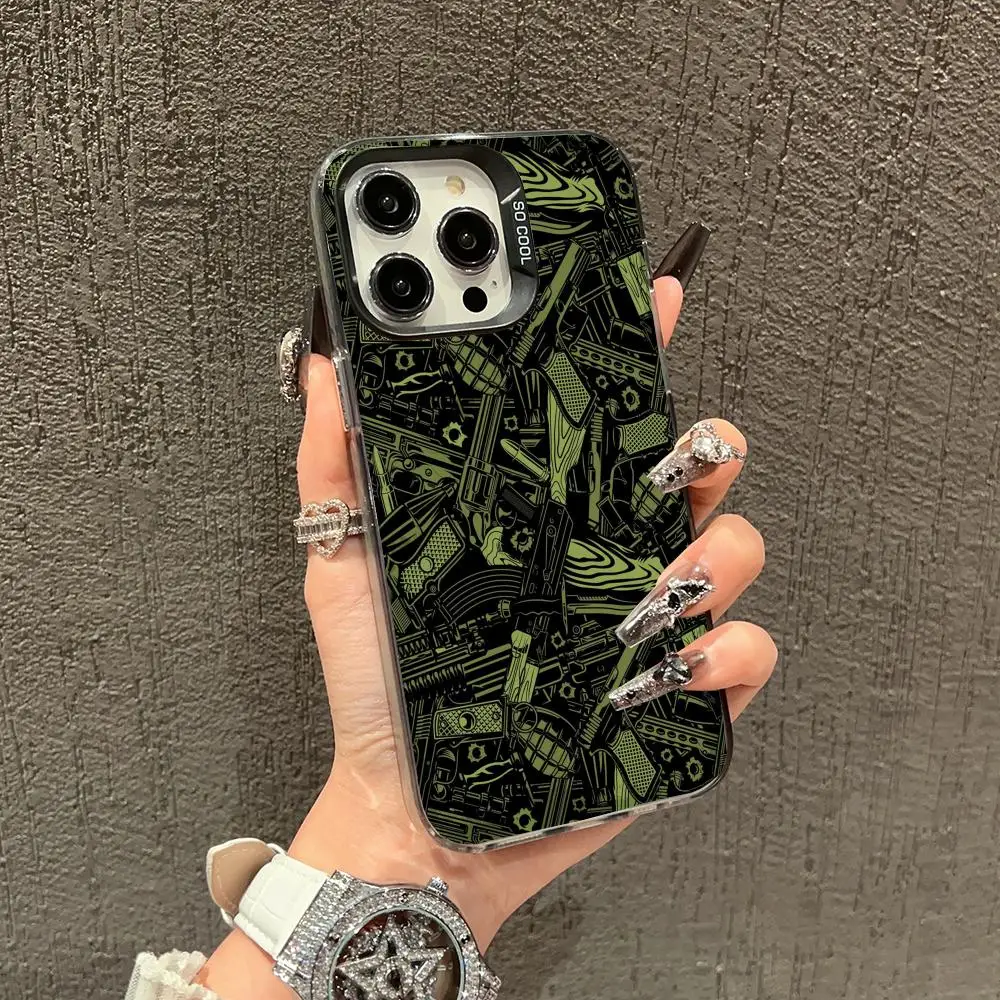 

A green gun pattern Phone Case case for iPhone17 16 15 14 13 12 11 Pro/ Max/Plus shock-proof rear cover anti-fingerprint