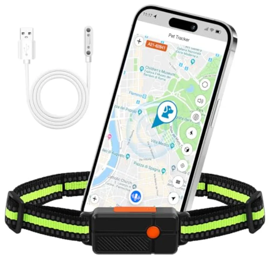 

Real-Time Dog Tracker for Small/Medium/Large Dogs: Wireless GPS with 12-Month App Access, Health Activity Monitor, Custom Virtu